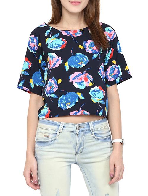 navy crepe top - 10570527 - Very Small Image - 1