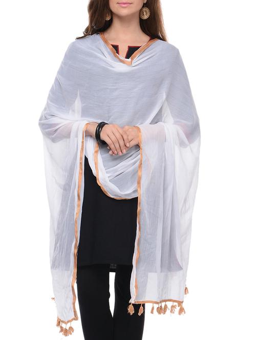 white cotton dupatta - 10571896 - Very Small Image - 1