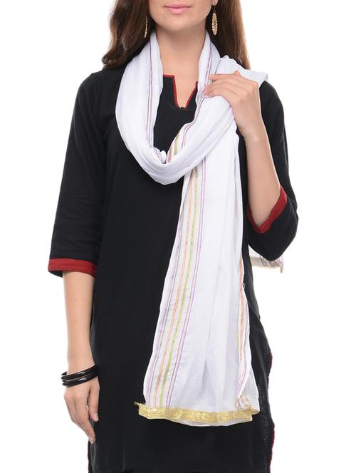 white cotton dupatta - 10571900 - Very Small Image - 1