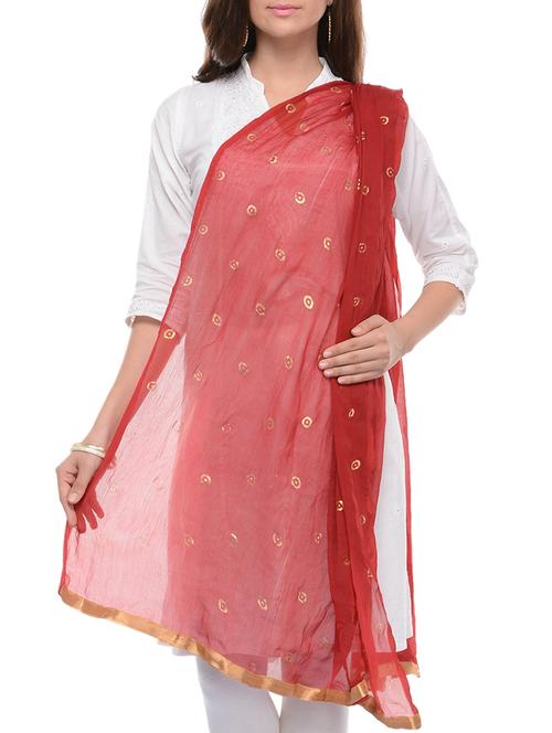 red cotton dupatta - 10571915 - Very Small Image - 1