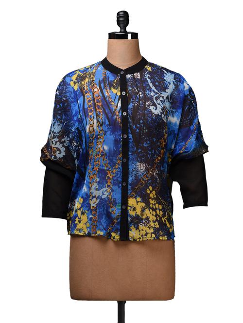 georgette printed top with 3/4 sleeves - 1057244 - Very Small Image - 1
