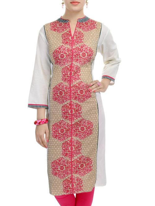 cotton printed pink,white color kurta from the - 10578202 - Very Small Image - 1