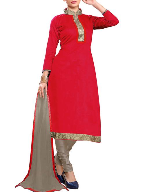 red chanderi cotton unstitched suit - 10580368 - Very Small Image - 1
