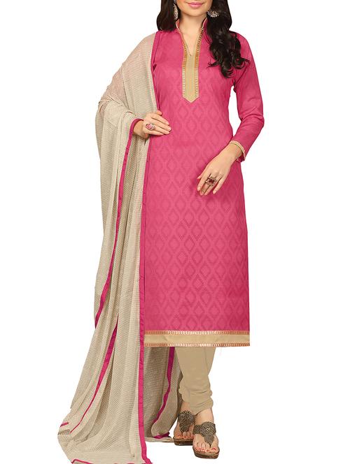 pink cotton blend unstitched suit - 10580369 - Very Small Image - 1