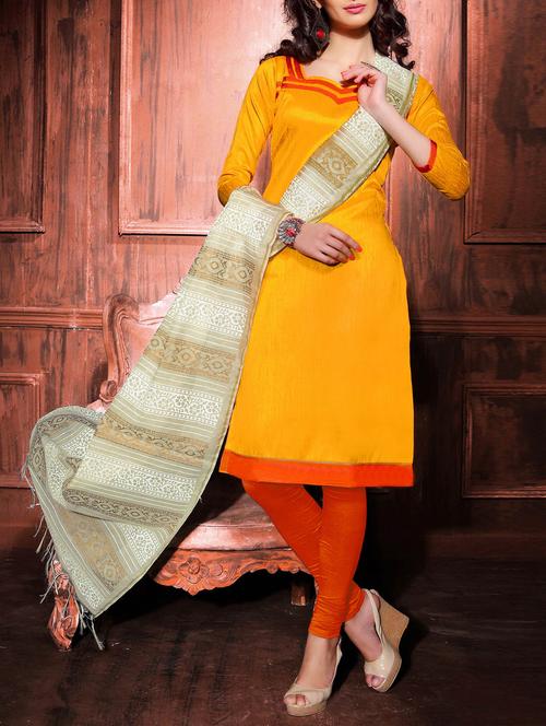 yellow art silk unstitched suit - 10580370 - Very Small Image - 1