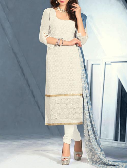 white georgette unstitched suit - 10580377 - Very Small Image - 1
