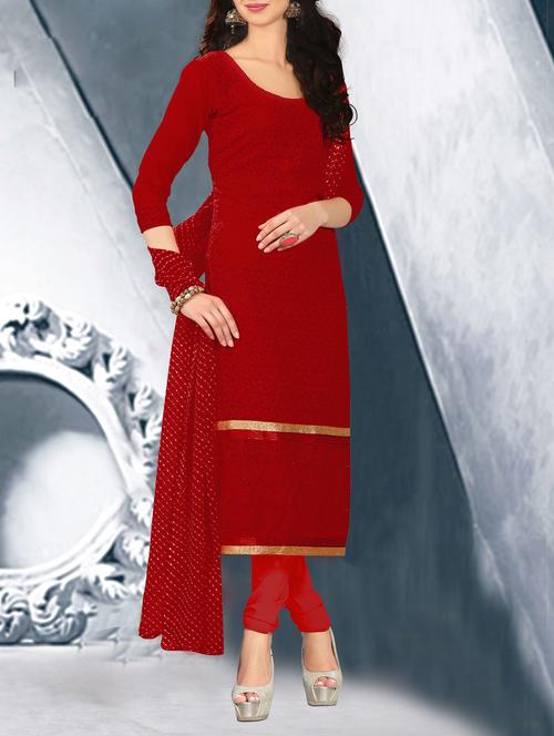red georgette unstitched suit - 10580380 - Very Small Image - 1