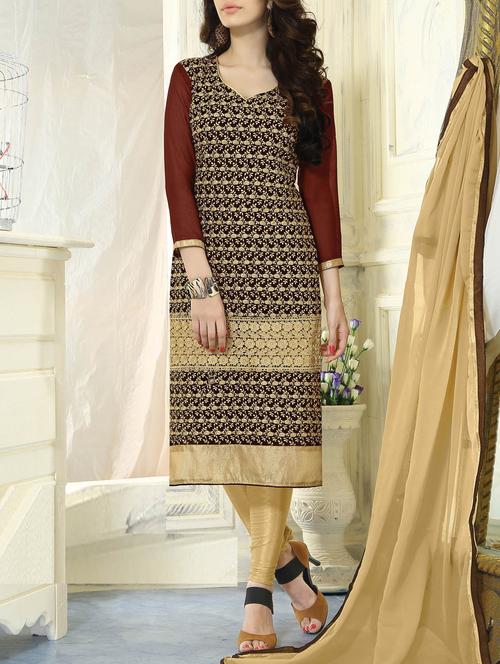chocolate cotton unstitched suit - 10580386 - Very Small Image - 1