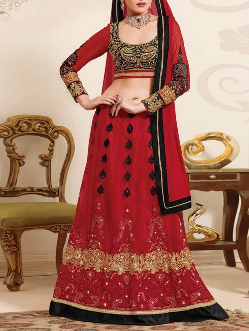 red net aline lehenga - 10580393 - Very Small Image - 1