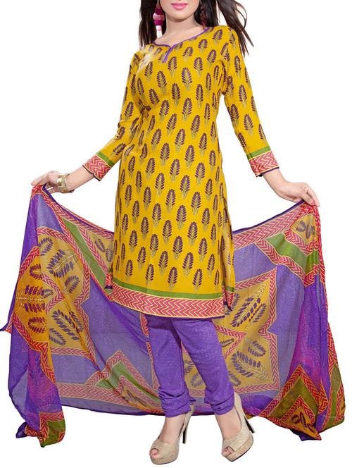 yellow crepe unstitched suit - 10580412 - Very Small Image - 1
