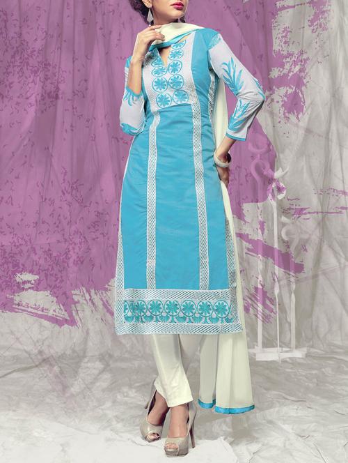 sky blue chanderi cotton unstitched suit - 10580478 - Very Small Image - 1