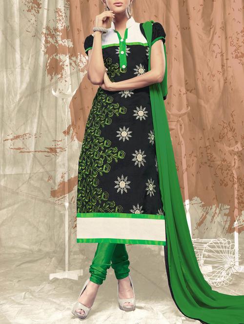 black chanderi cotton unstitched suit - 10580500 - Very Small Image - 1