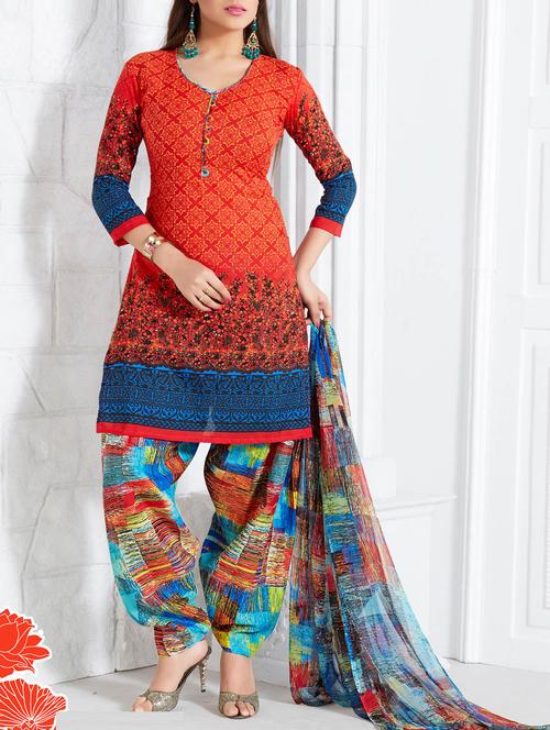 orange patiyala unstitched suit - 10580528 - Very Small Image - 1