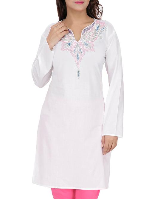 white cotton straight kurta - 10583083 - Very Small Image - 1
