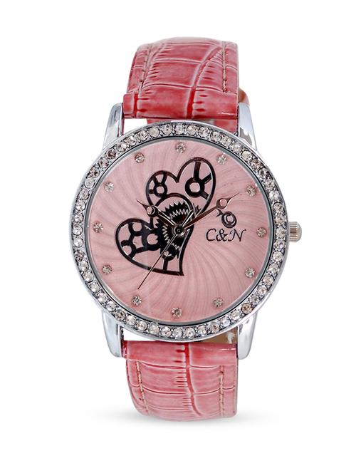 heart printed round dial wrist watch - 1058317 - Very Small Image - 1