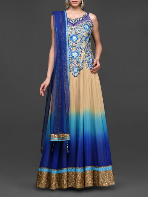 blue and beige ombre full anarkali suit - 1058580 - Very Small Image - 1