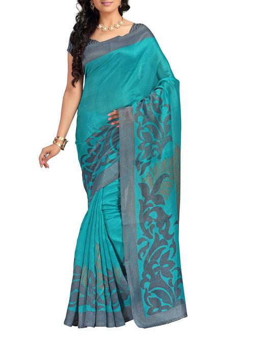 turquoise, grey silk saree - 10592456 - Very Small Image - 1