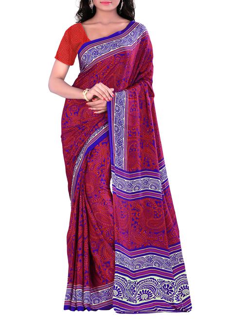 red silk blend printed saree with blouse - 10592485 - Very Small Image - 1