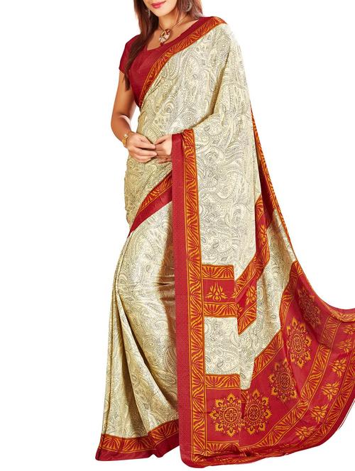 cream silk printed saree - 10592524 - Very Small Image - 1