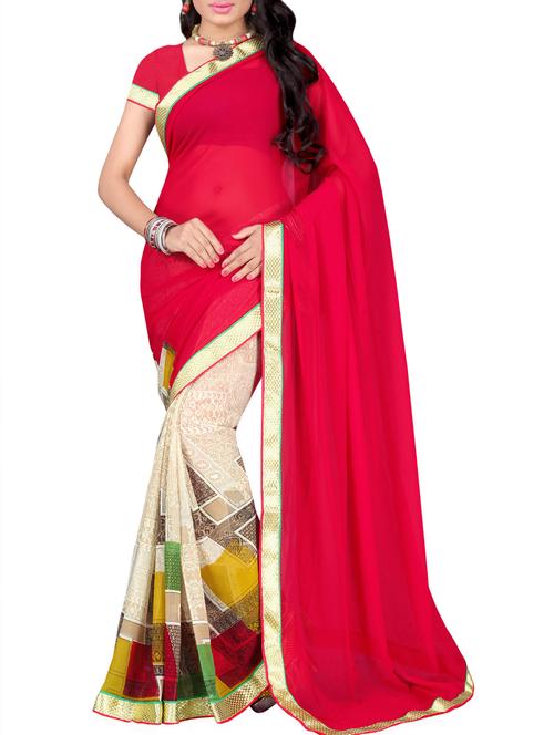 red georgette half and half saree - 10592542 - Very Small Image - 1
