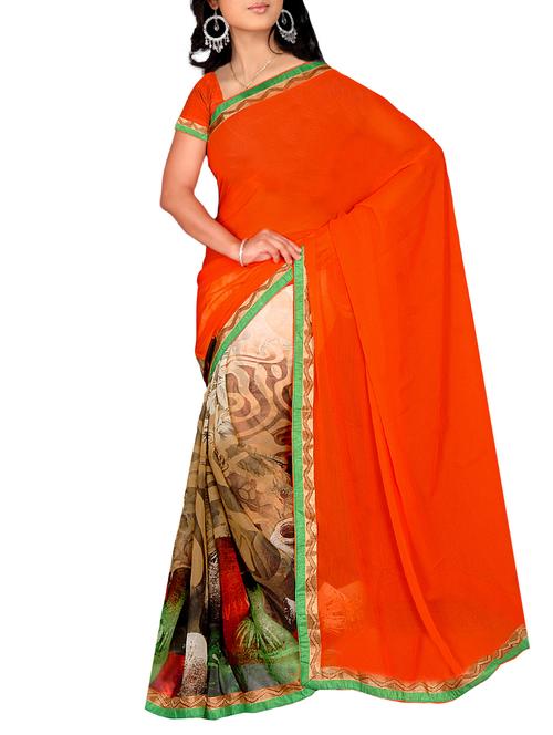 orange georgette half and half saree with blouse - 10592550 - Very Small Image - 1