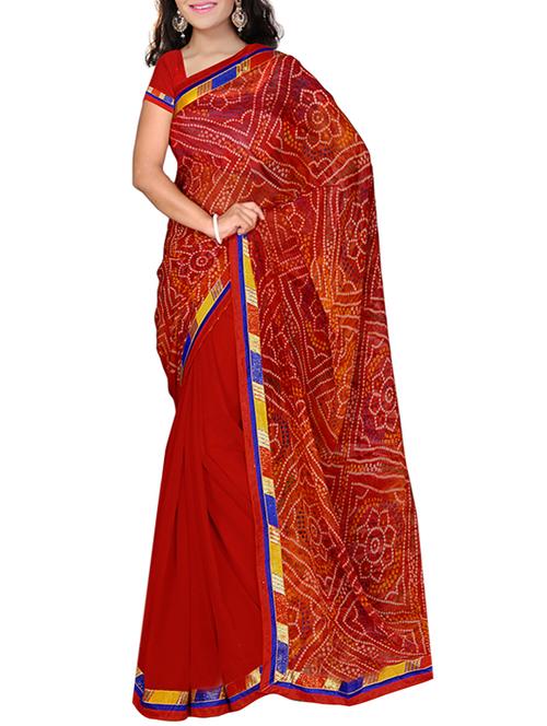 maroon georgette bandhani saree with blouse - 10592551 - Very Small Image - 1