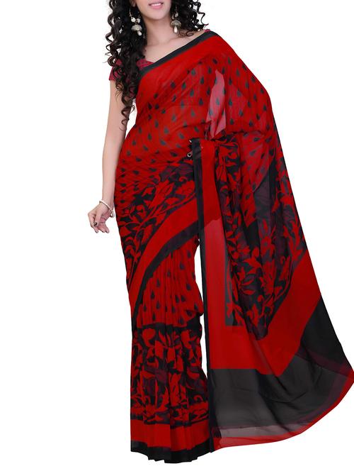 red, black silk saree - 10592765 - Very Small Image - 1