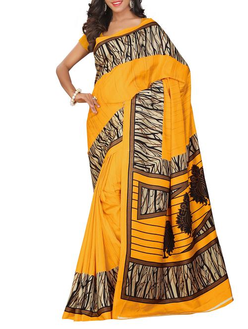 yellow silk printed saree with blouse - 10592813 - Very Small Image - 1