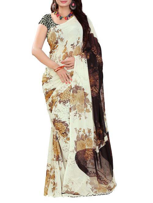 cream, brown silk saree - 10592829 - Very Small Image - 1