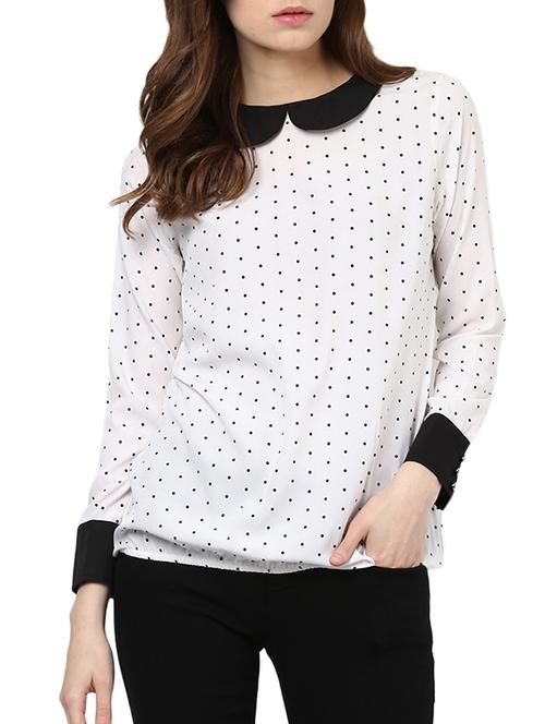white, black poly crepe top - 10595076 - Very Small Image - 1