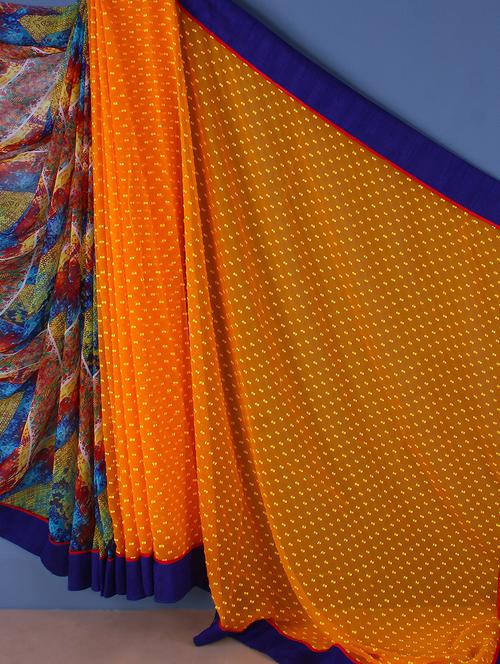 multicolored georgette saree with blue border - 1059583 - Very Small Image - 1