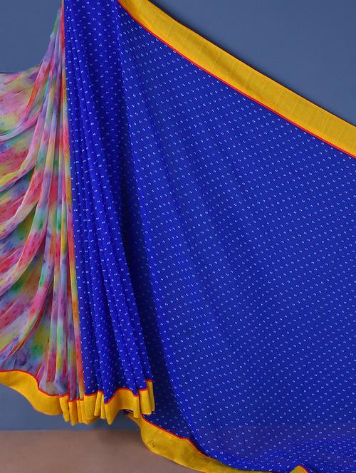 multicolored georgette saree with yellow border - 1059585 - Very Small Image - 1