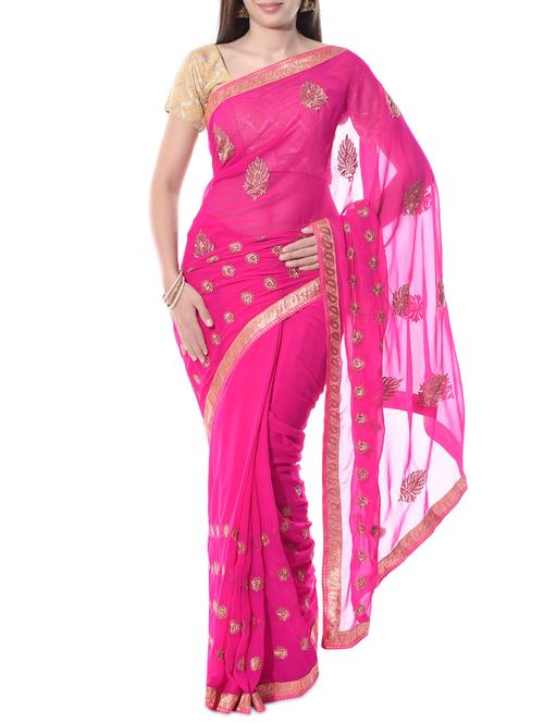 pink embroidered georgette saree - 10597875 - Very Small Image - 1