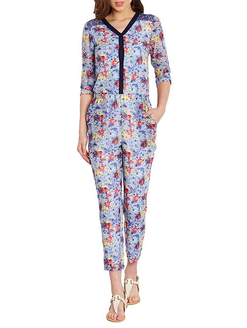 blue cotton full leg jumpsuit - 10604077 - Very Small Image - 1