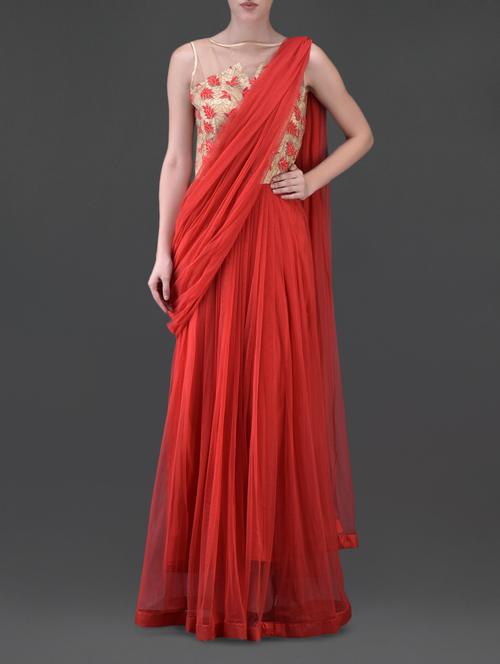 sheer back embroidered net drape maxi dress - 1060757 - Very Small Image - 1