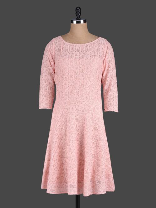 Peach Fit And Flare Lace Dress - 1060786 - Very Small Image - 1