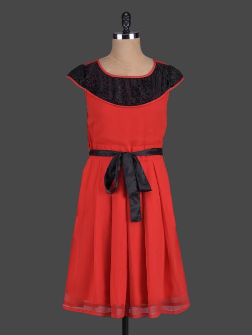 Red Poly Georgette Dress - 1060799 - Very Small Image - 1