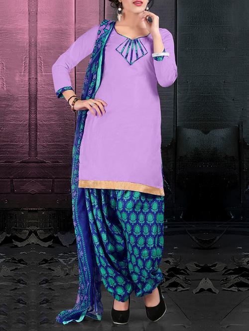 light purple cotton semistitched suit - 10608665 - Very Small Image - 1