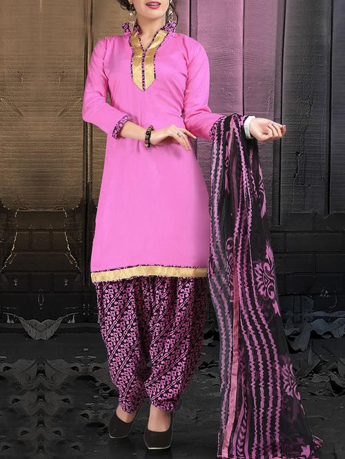 pink cotton semistitched suit - 10608675 - Very Small Image - 1