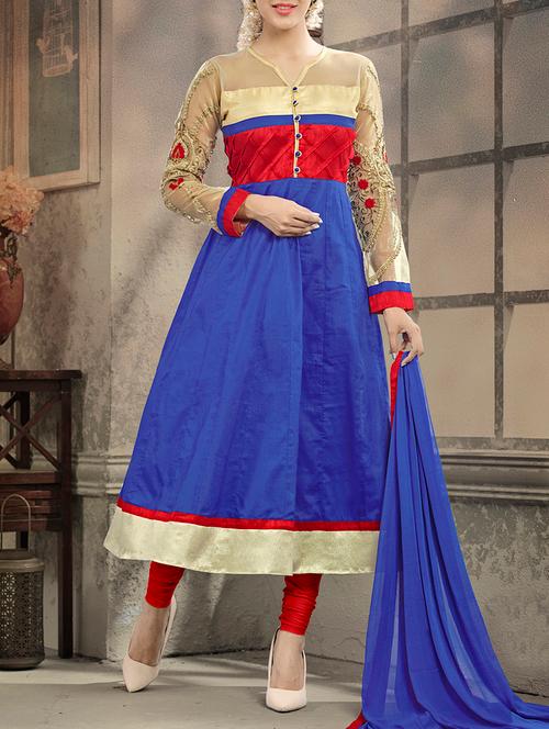 blue cotton semistitched suit - 10608712 - Very Small Image - 1