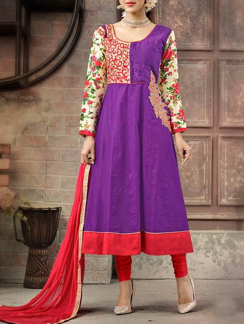 purple cotton semistitched suit - 10608718 - Very Small Image - 1