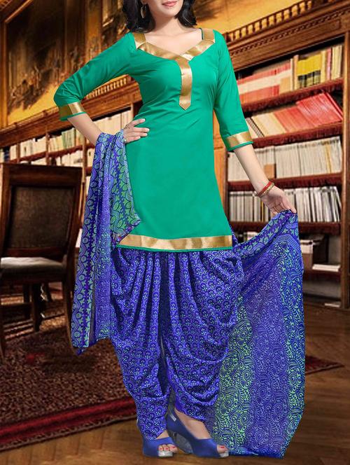 sea green crepe unstitched suit - 10608732 - Very Small Image - 1