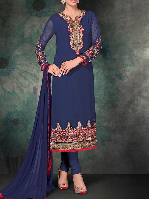 navy blue georgette semistitched suit - 10608776 - Very Small Image - 1