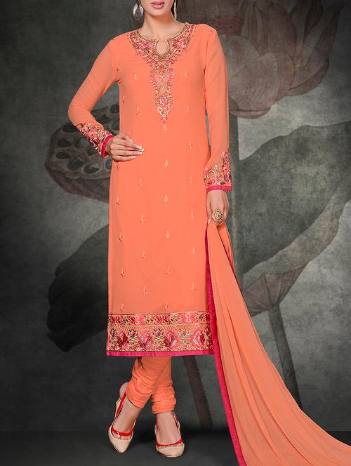 orange georgette semistitched suit - 10608783 - Very Small Image - 1