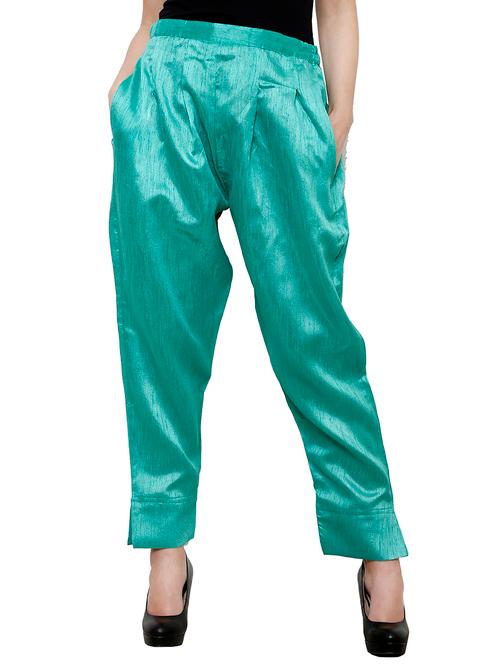 green dupion silk palazzos - 10609250 - Very Small Image - 1