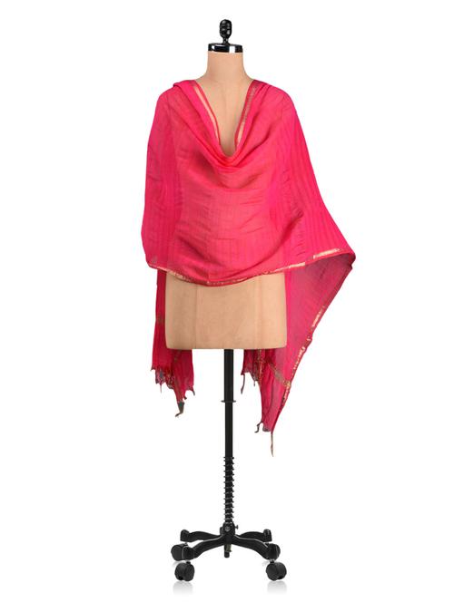 plain & zari cotton & silk blend banarasi dupatta - 1060981 - Very Small Image - 1