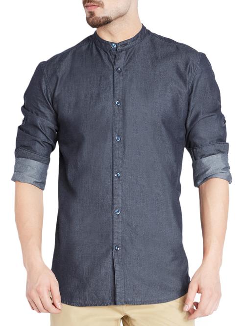 blue cotton casual shirt - 10610461 - Very Small Image - 1