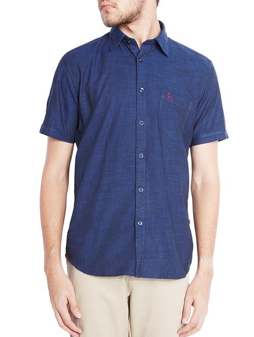 dark blue cotton casual shirt - 10610752 - Very Small Image - 1