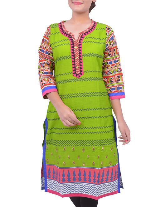 green cotton kurta - 10611017 - Very Small Image - 1