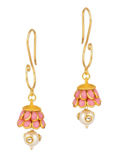 pink stone embellished gold drop earrings - 1061826 - Very Small Image - 1